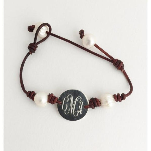 leather and pearl monogram bracelets