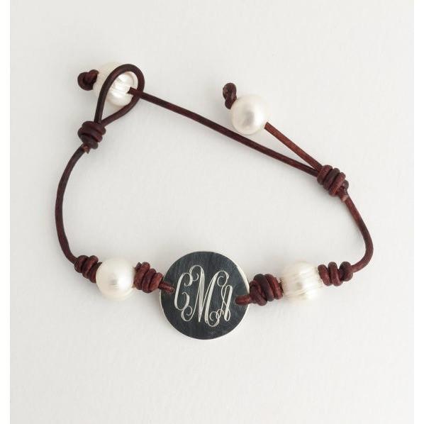 leather and pearl monogram bracelets