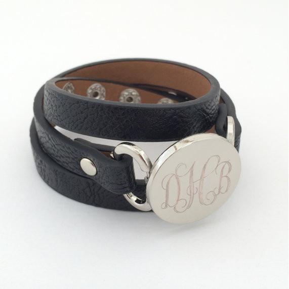Leather Wrap Bracelet with Monogram - The Personal Exchange