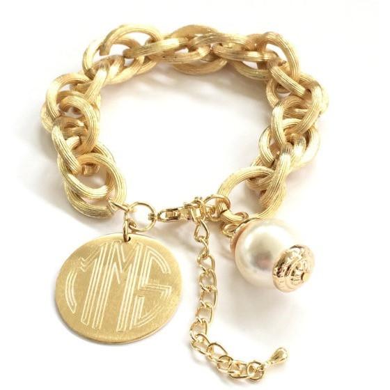 Personalized Monogram Bracelet with Pearl in Gold or Silver