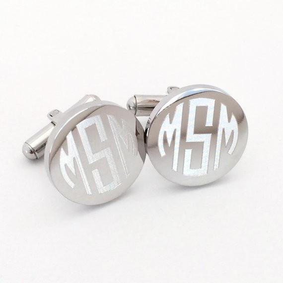 Monogram Cufflinks in Stainless Steel Round or Square