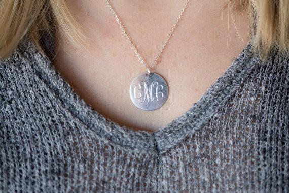 Sterling Silver Monogrammed Necklace with 1" Disc