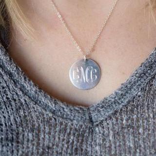 Sterling Silver Monogrammed Necklace with 1" Disc