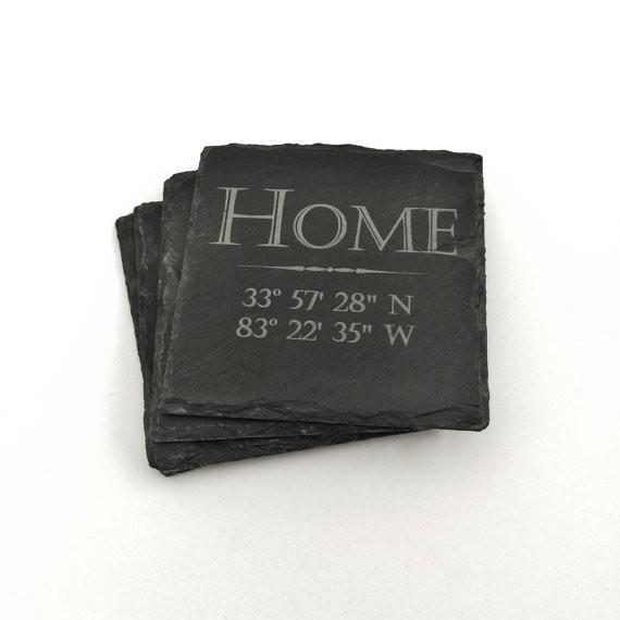 HOME Coordinates Slate Coasters Personalized Latitude Longitude Gift