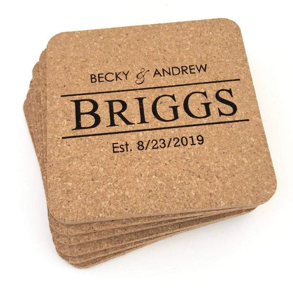 Personalized Wedding Coasters in Cork Set of 6
