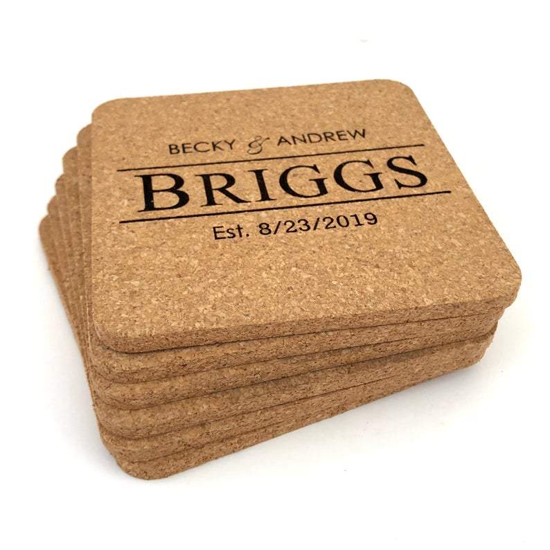 Personalized Wedding Coasters in Cork Set of 6