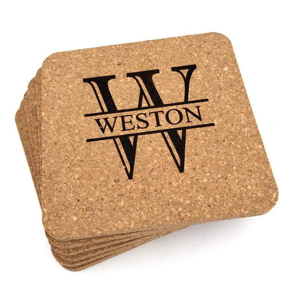 Monogrammed Cork Coaster Set of 6 Custom Coasters