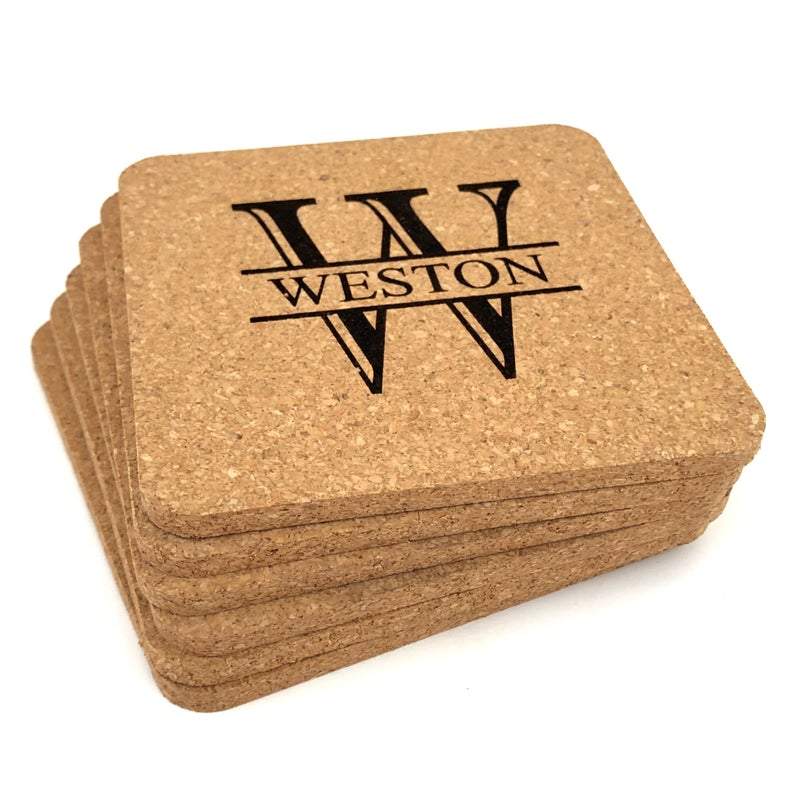 Monogrammed Cork Coaster Set of 6 Custom Coasters