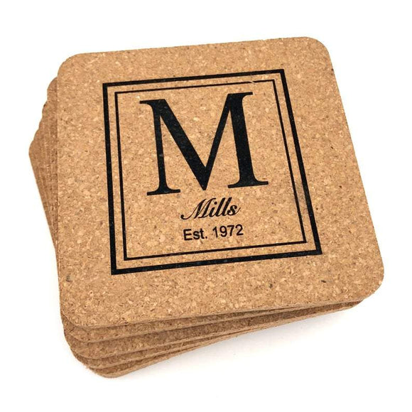 Monogrammed Cork Coaster Set of 6 Custom Coasters