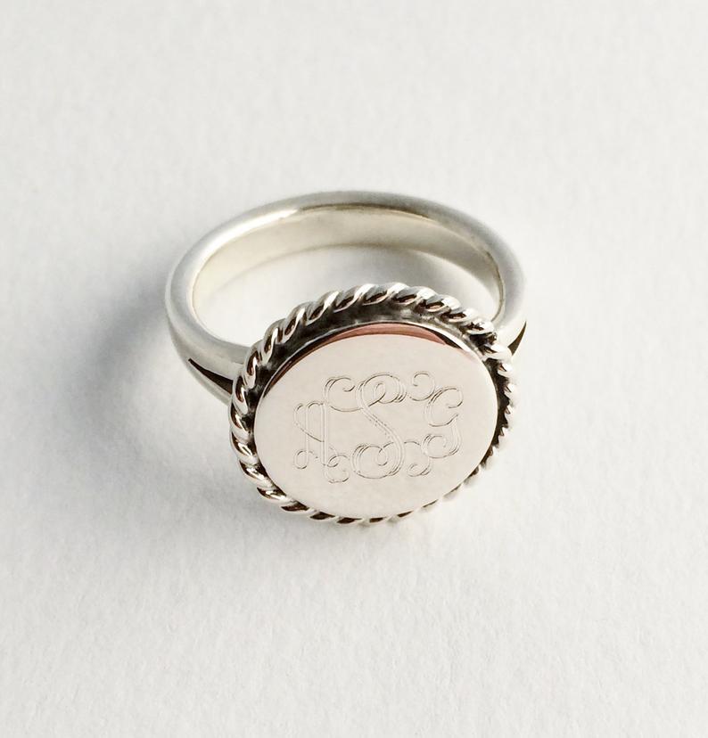 Round Monogram Ring in Sterling Silver - The Personal Exchange