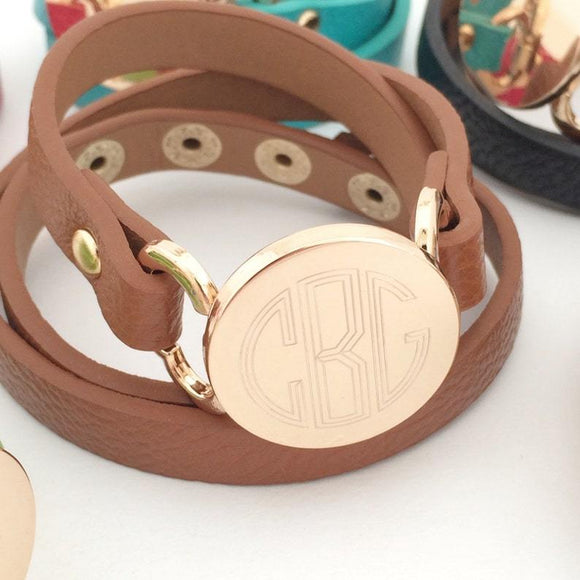 Leather Wrap Bracelet with Monogram