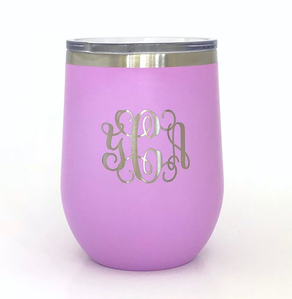Personalized Powder Coated Wine Glass 12oz Engraved Double Wall Insulated Stainless Steel in 9 Colors