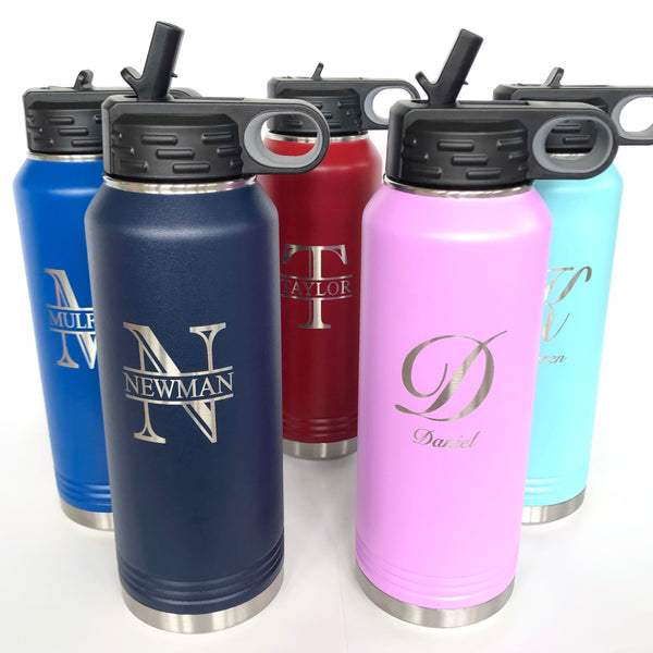 Personalized Powder Coated Water Bottle 30oz Engraved Double Wall Insulated Stainless Steel