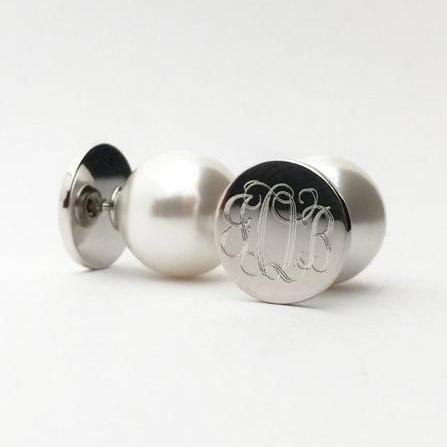 Pearl Back Monogram Earrings Stainless Steel