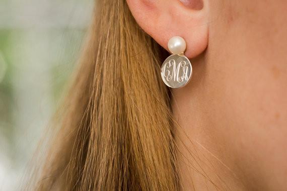Pearl Monogram Earrings in Sterling Silver