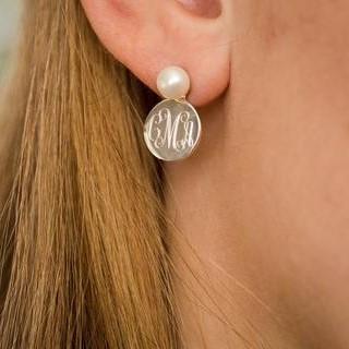 Pearl Monogram Earrings in Sterling Silver