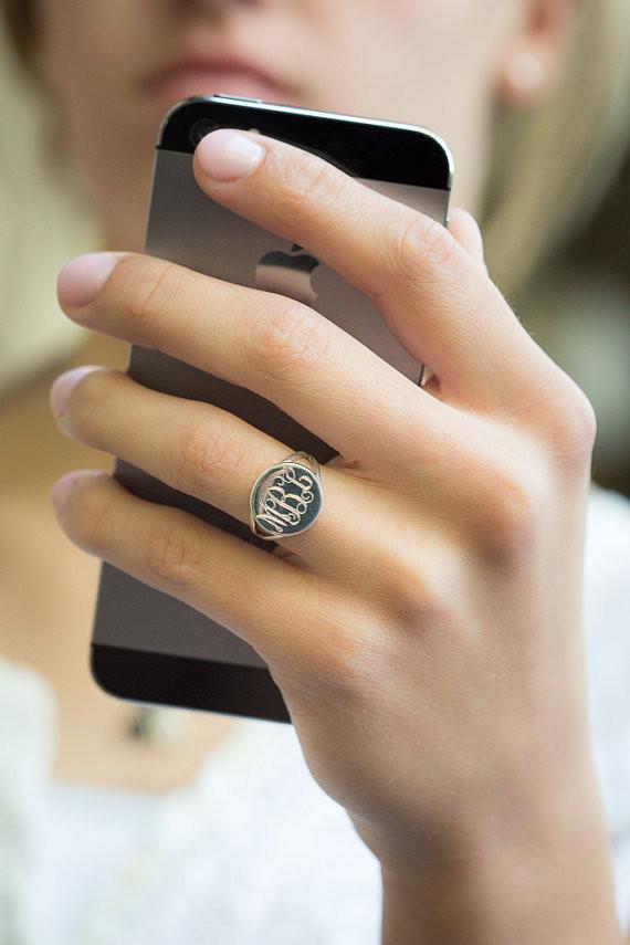 Round Monogram Ring in Sterling Silver - The Personal Exchange