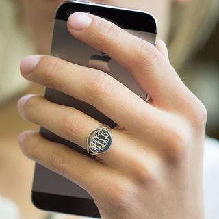 Round Monogram Ring in Sterling Silver