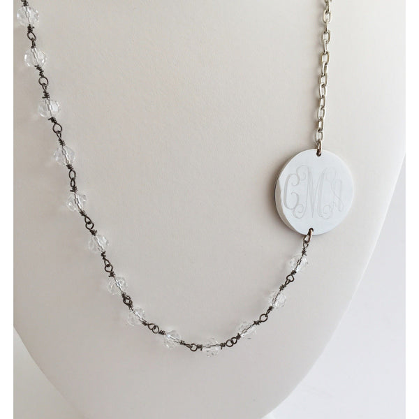 Monogram Side Necklace 3 Inital with Rosary Chain