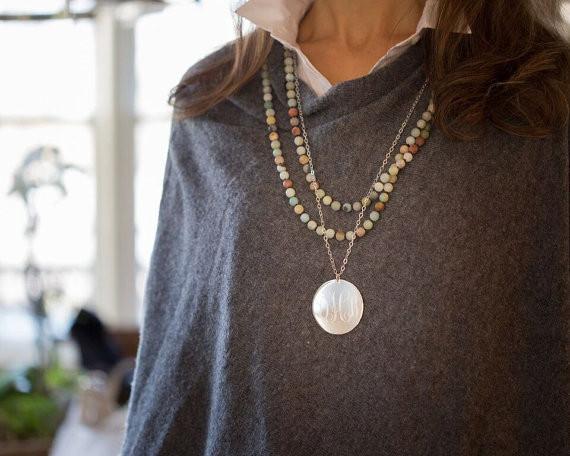 Oversized Long Silver Monogram Necklace