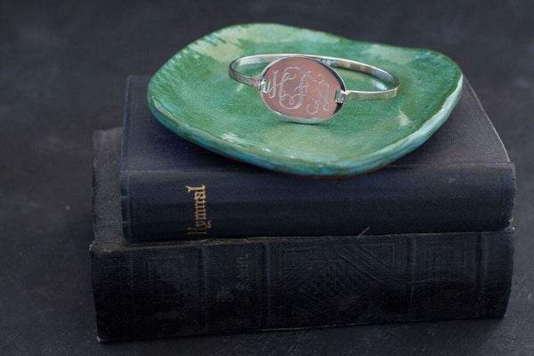 Monogram Bangle Bracelet Silver Tone