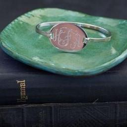 Monogram Bangle Bracelet Silver Tone