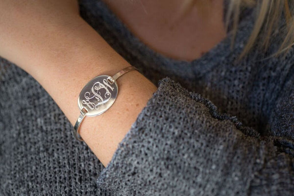 Monogram Bangle Bracelet Silver Tone