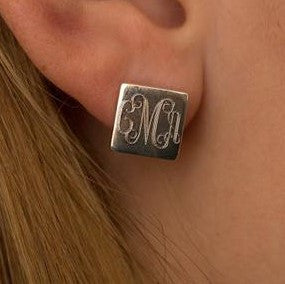 Square Monogram Stud Earrings in Sterling Silver