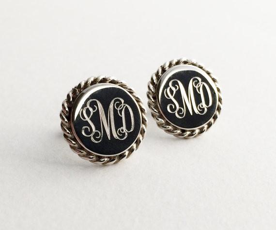 silver monogram stud earrings