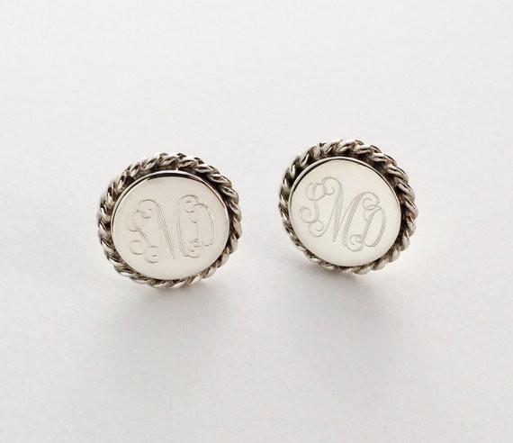 Nautical Rope Monogram Stud Earrings in Sterling Silver
