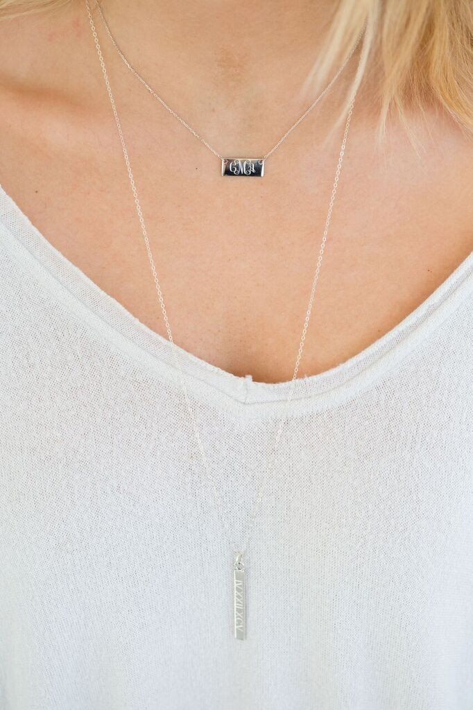 Sterling Silver Monogram Bar Necklace