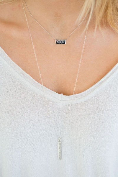 silver small bar necklace