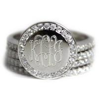 Monogram Stacking Rings with Cubic Zirconia in Sterling Silver