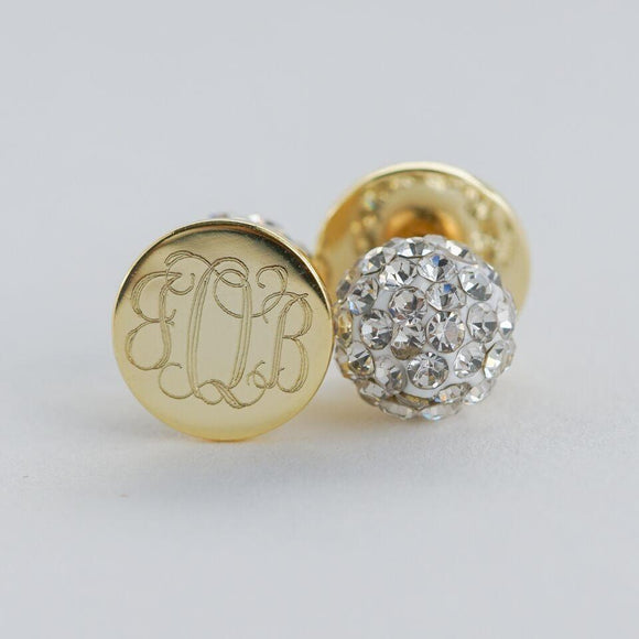 CZ Back Monogram Earrings in Silver, Gold or Rose Gold