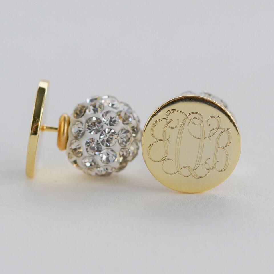 CZ Back Monogram Earrings in Silver, Gold or Rose Gold