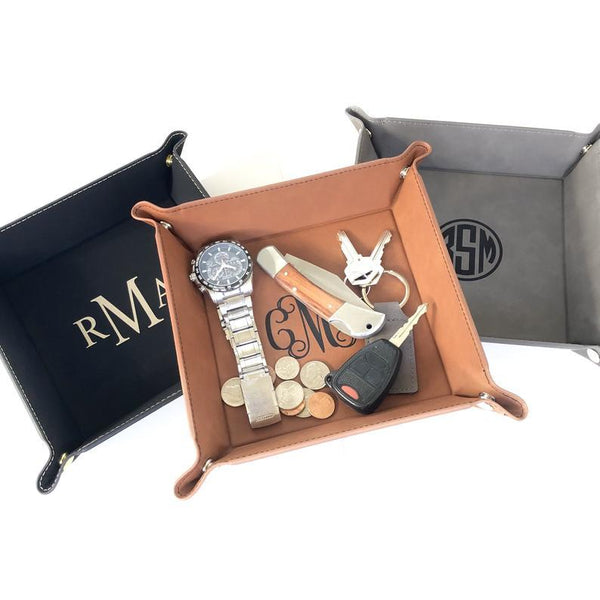 Monogram Valet Tray in Faux Leather