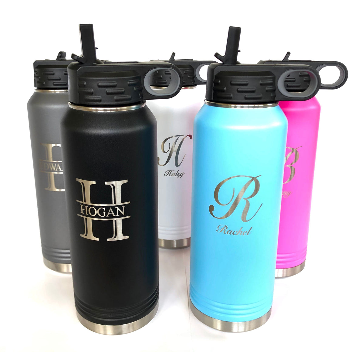 Personalized Powder Coated Water Bottle 30oz Engraved Double Wall Insulated Stainless Steel